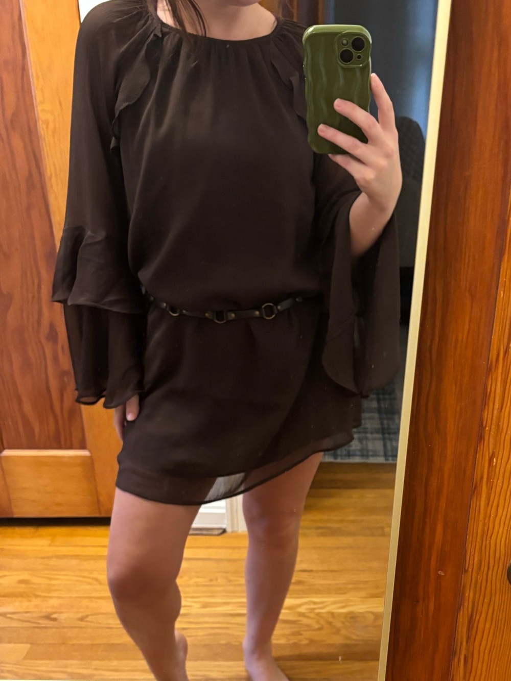 LOFT Chocolate Brown Ruffle Sleeve dress